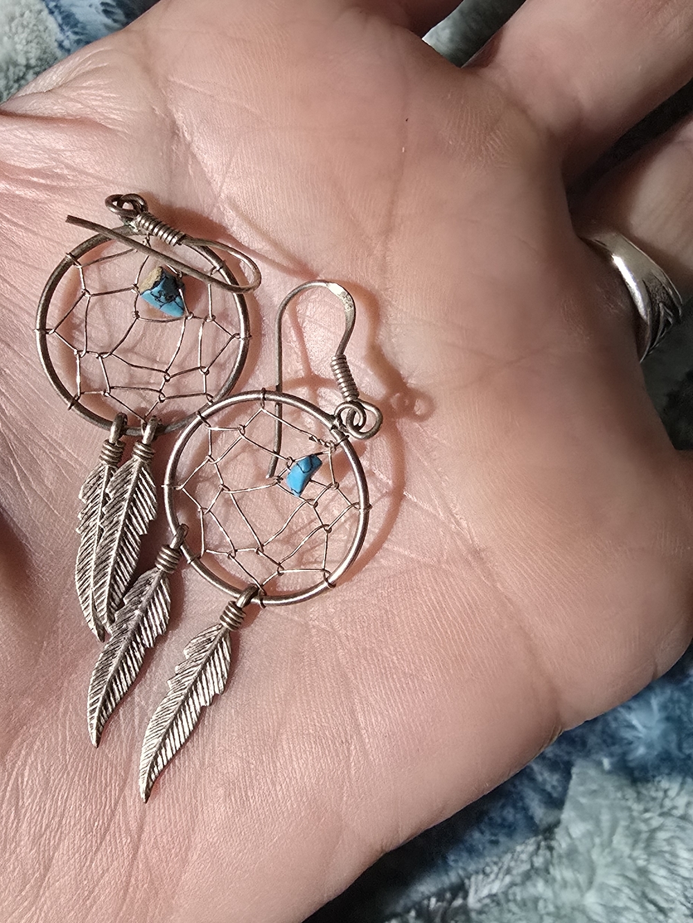 Sterling Silver Dreamcatcher Earrings with Turquoise Accent